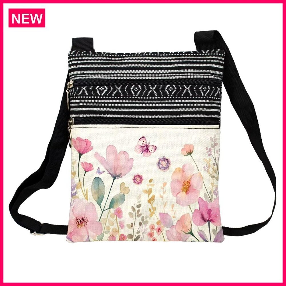 Small Crossbody Bag with Adjustable Strap, Zipper Pockets, Lightweight Polyester